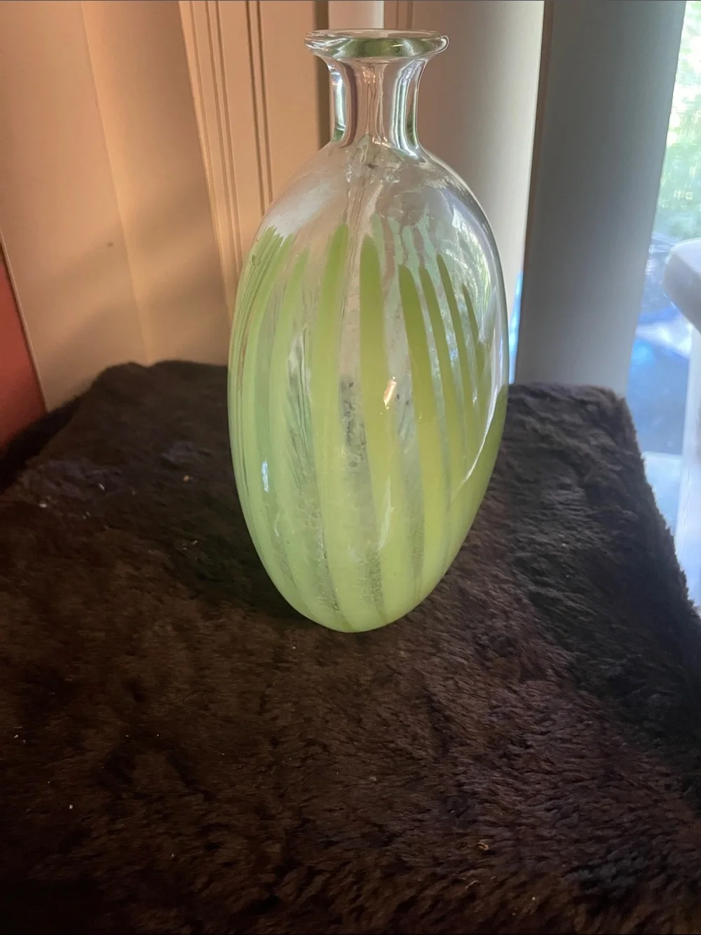 Unique Decorative Glass Bubble Vase with Lime Green stripe